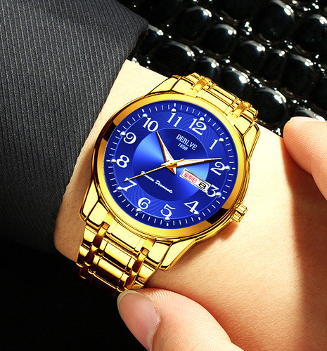 Men's digital luminous dual calendar alloy solid steel band waterproof fashion watch non-mechanical watch drop shipping