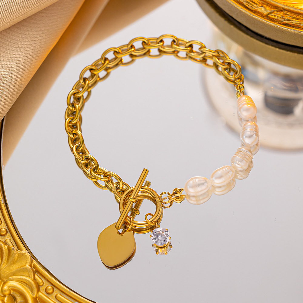Bracelet stainless steel pearl