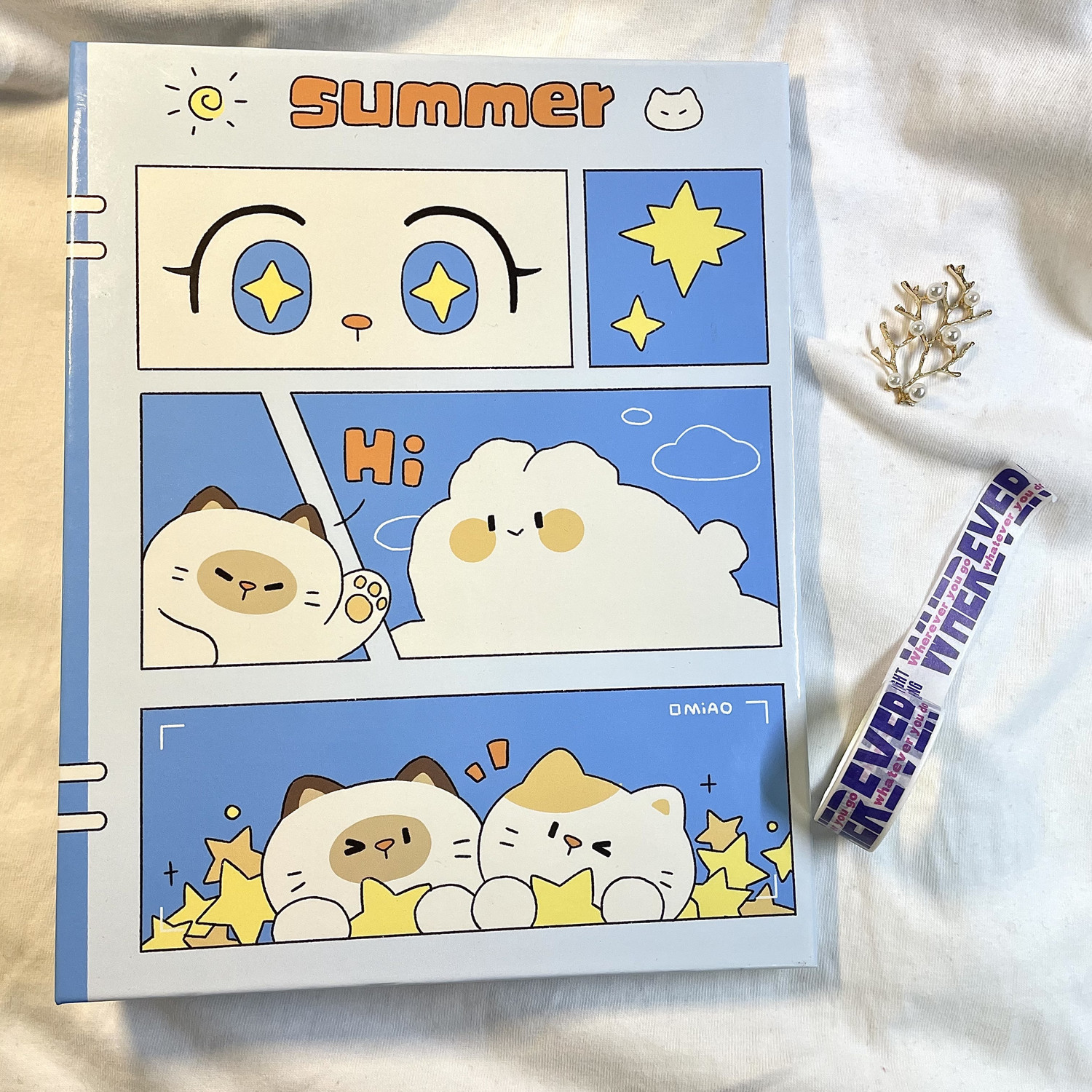 Original card book summer cat hard board storage book niche 3-inch hard shell card book four-grid loose-leaf star-chasing album