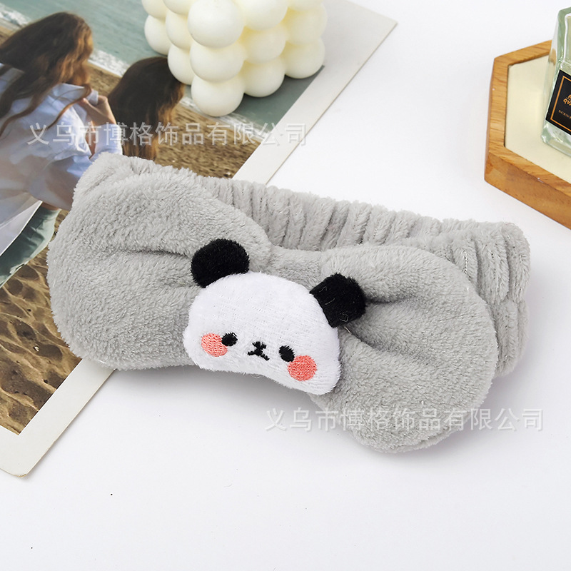Dibujos animados tridimensional lindo felpa muñeca Panda arco cara lavado banda de pelo ancho borde diadema maquillaje femenino accesorios para el cabello