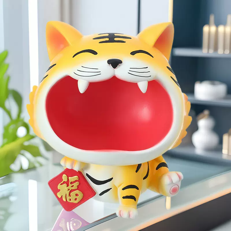 创意手办福虎招财猫收纳虎年吉祥物鞋柜茶几玄关钥匙零食装饰摆件