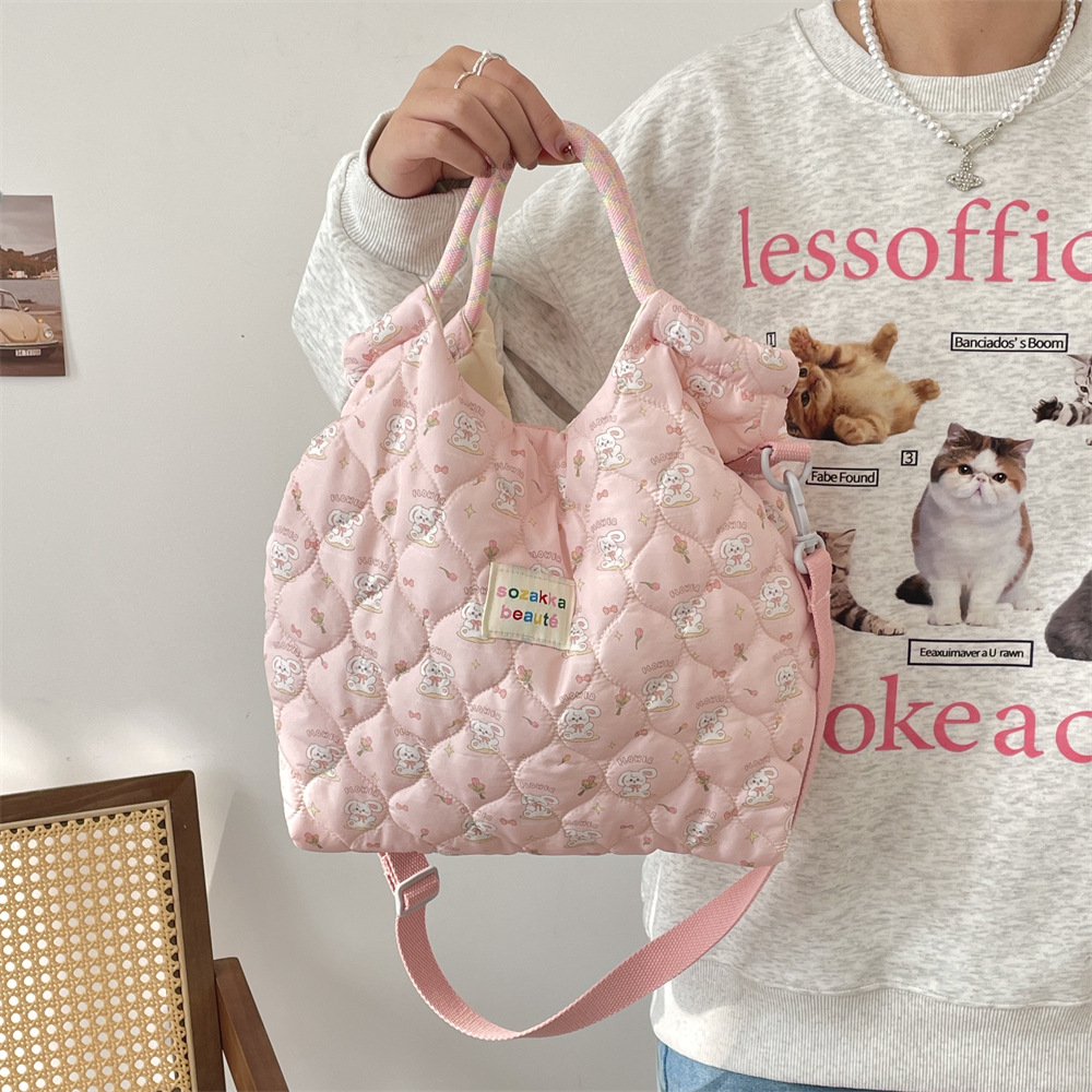 Mala de ombro acolchoada para mulher estilo coreano tote cartoon_voghion.com