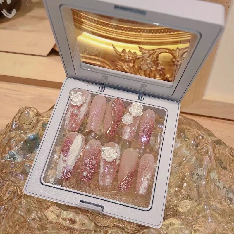 [Original real shot] pure hand-worn nail pink Camellia wholesale finished nail art patch