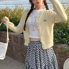 春秋蝴蝶结刺绣圆领针织开衫女韩系甜美穿搭别致学院风毛衣女上衣