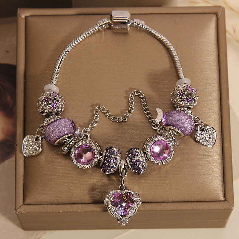 Panjia style bracelet female Net red Mori ins niche light luxury purple glass beads love pendant bracelet bracelet