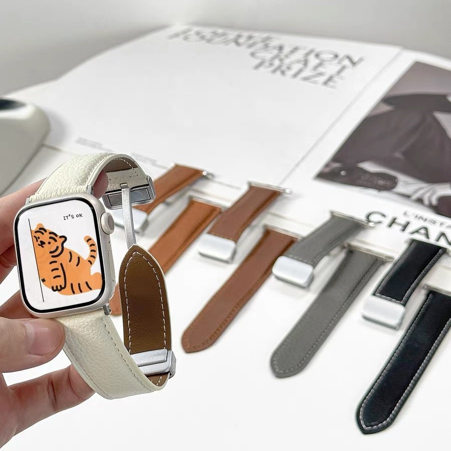 磁吸扣荔枝紋蘋果錶帶適用applewatchs9新款iwatch678se智能通用