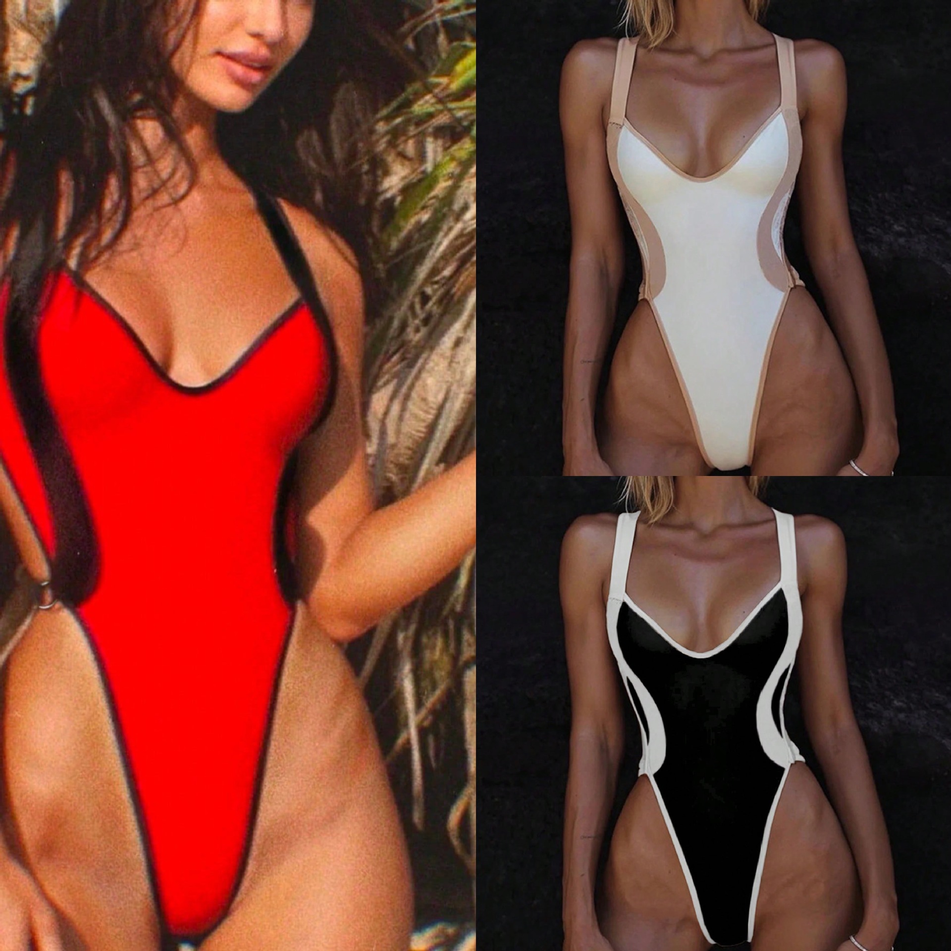 European and American Cross-Border Swimwear Women's Sexy Conservative One-Piece Swimsuit New Splicing Bikini High-End Spot Wholesale
