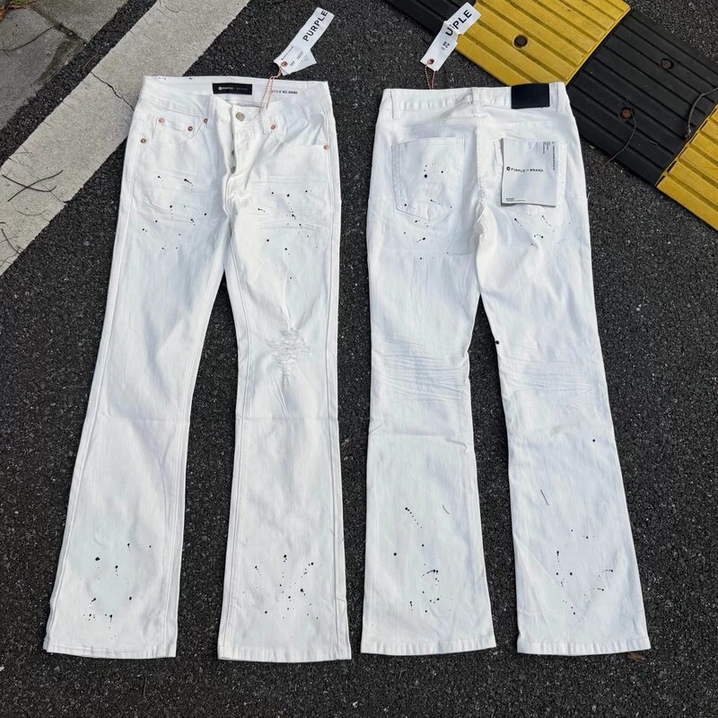 Trendy Foreign Trade Brand Pu High Street Washed Slightly Stretchy Flared Splatter Ink Ripped Straight-Leg Unisex Jeans