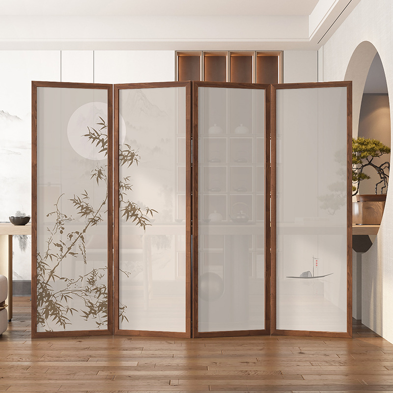 Solid Wood Screen Partition Facing the Entrance Door, Foldable and Movable Bedroom Tea Room Hotel Office New Chinese Style