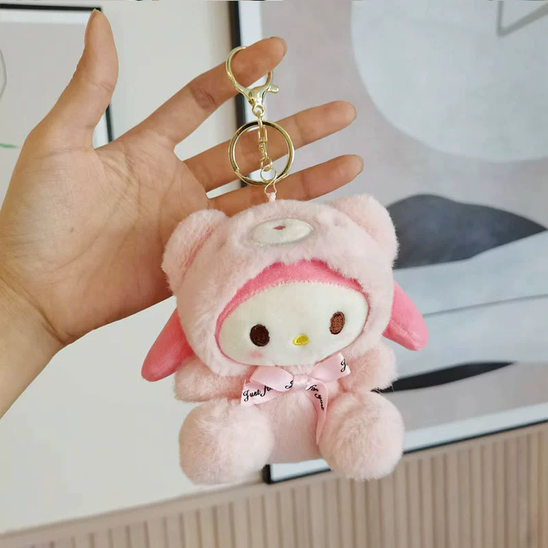 Плюшевый брелок (Sanrio) японская «cross-dressing» серия, ≈12 см, шариковая цепочка / серебряное или золотое кольцо