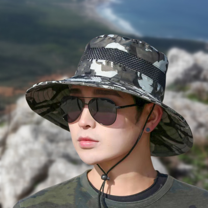 Men's Retro Simple Style Camouflage Wide Eaves Sun Hat display picture 1