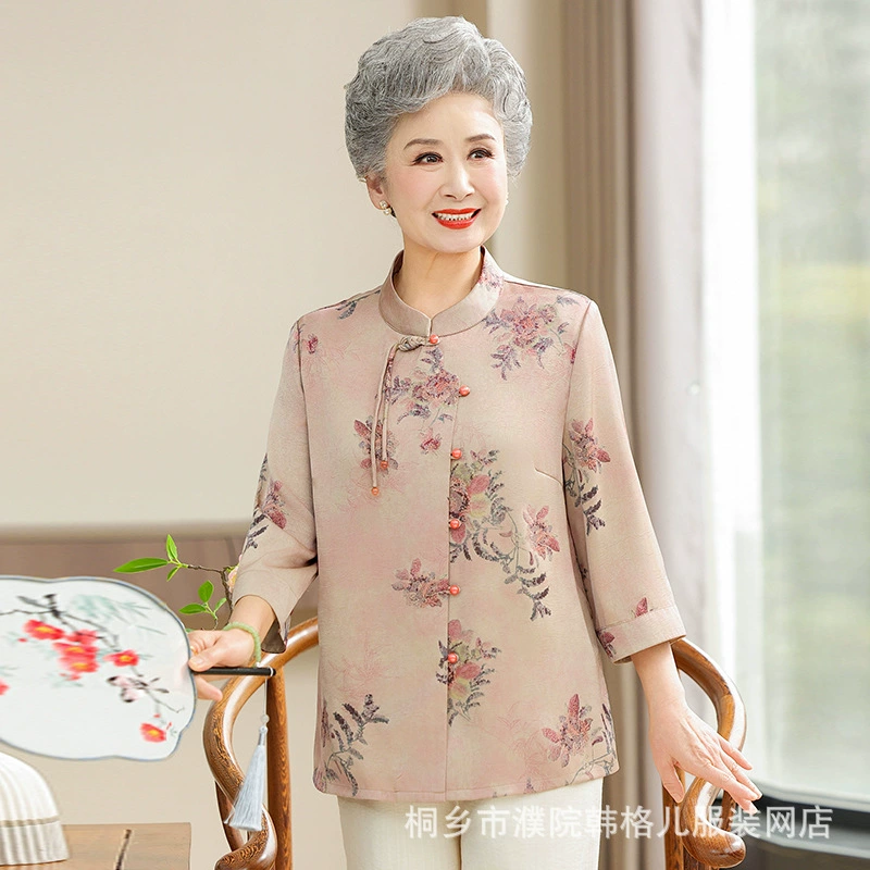 Бабушка летняя рубашка женская средняя и пожилая старушка топ новый китайский стиль