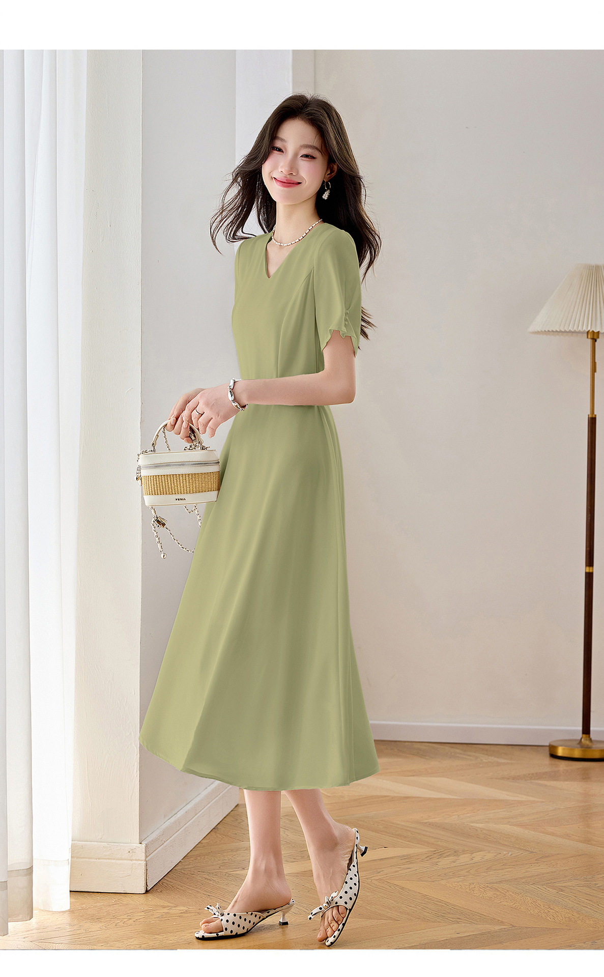 Đầm maxi nữ thắt eo cổ V dáng dài phối màu trơn — màu xanh đậm, màu tím, màu trắng chi tiết 29