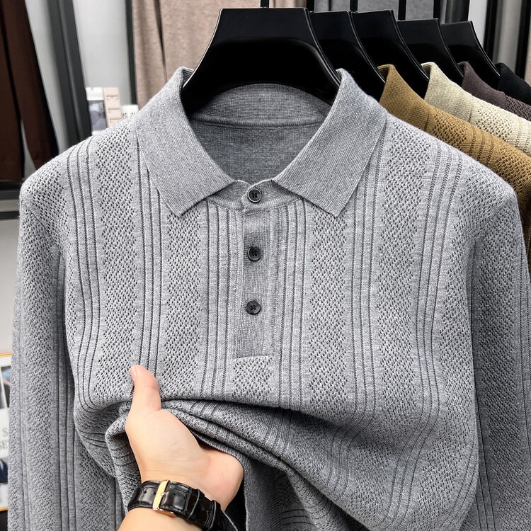 Old Money Style Jacquard Long Sleeve Knit Sweater for Men, Autumn and Winter Casual Turn-down Collar Warm Base Layer Sweater Coat Old Money Style Jacquard Long Sleeve Knit Sweater for Men, Autumn and Winter Casual Turn-down Collar Warm Base Layer Sweater Coat