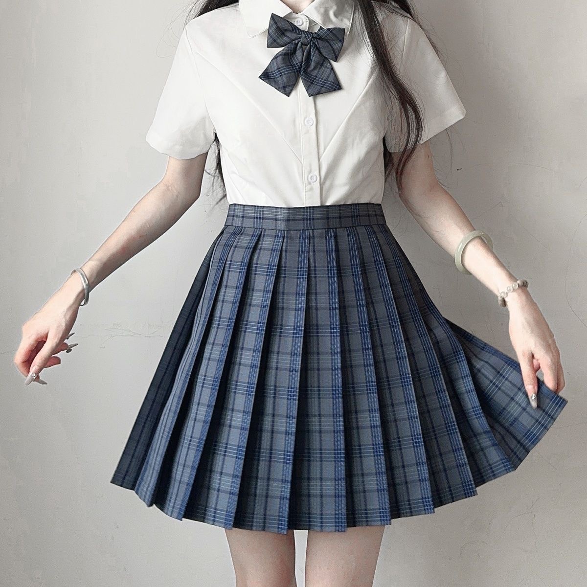 여름 JK 유니폼 허리 대학 스타일 스커트 소녀 스타일 주름 치마 스커트 높은 허리 스커트 공장 공급