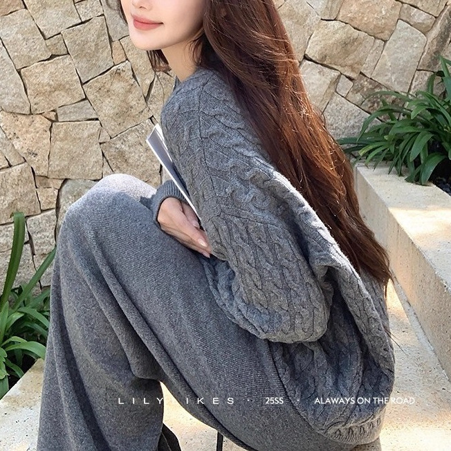 Lilylikes"老钱松弛"露思同款1070g美利奴羊毛针织上衣裤子套装|undefined