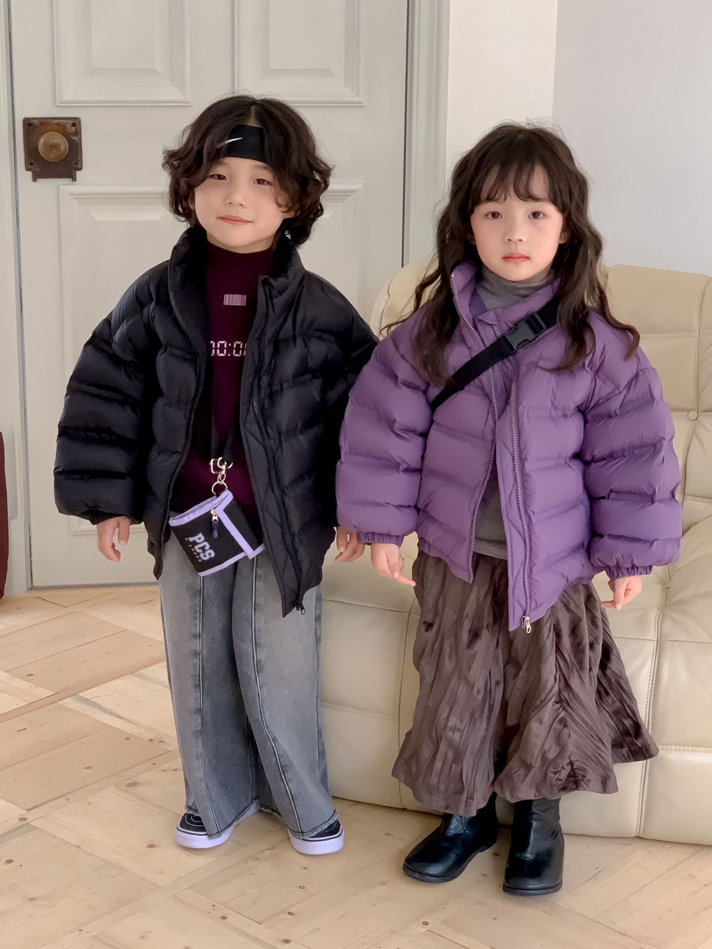 Estilo coreano abajo chaqueta para niños y niñas 2023 invierno nuevos niños estándar nacional 90 pato blanco abajo color sólido parche pan abrigo moda