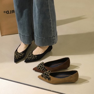 2132-H90 Korean version fashionable low heeled women's shoes with a design sense of small flower pointed shallow mo