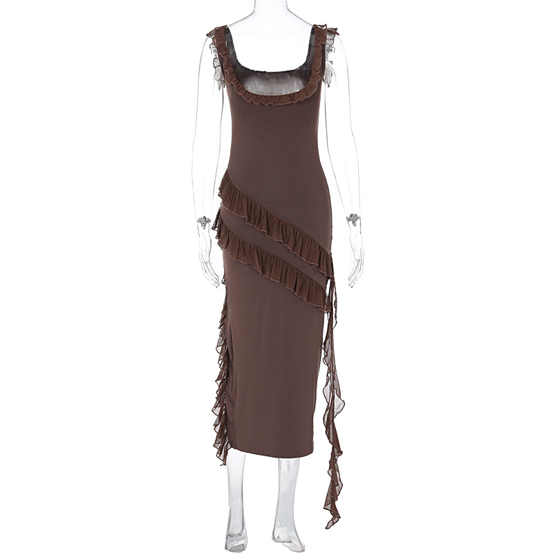 Title 16, Kadınlar için seksi fırfırlı elbise, yüksek yır...