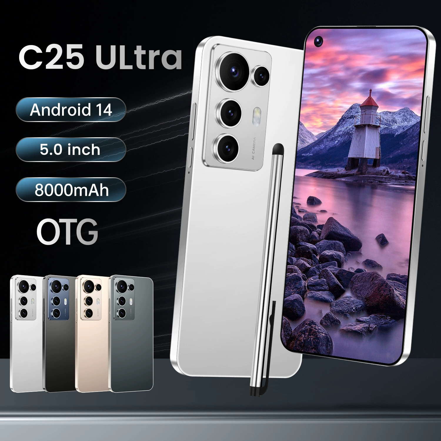 Смартфон и смарт-часы C25 Ultra Elite, 6,8-дюйма FHD, 4G Android, 6800 мА·ч, 50MP+13MP