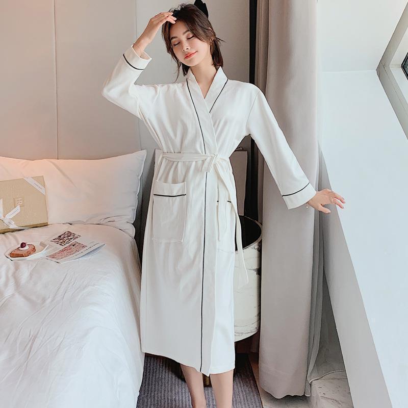 白いナイトガウン男性と女性のバス服純綿長袖春と秋の夏プラスサイズのロングパジャマ美容|undefined