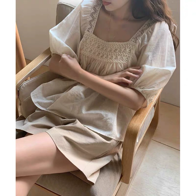 summer doll shirt, korean & western style, puff sleeves, square neckline, sizes s–xl