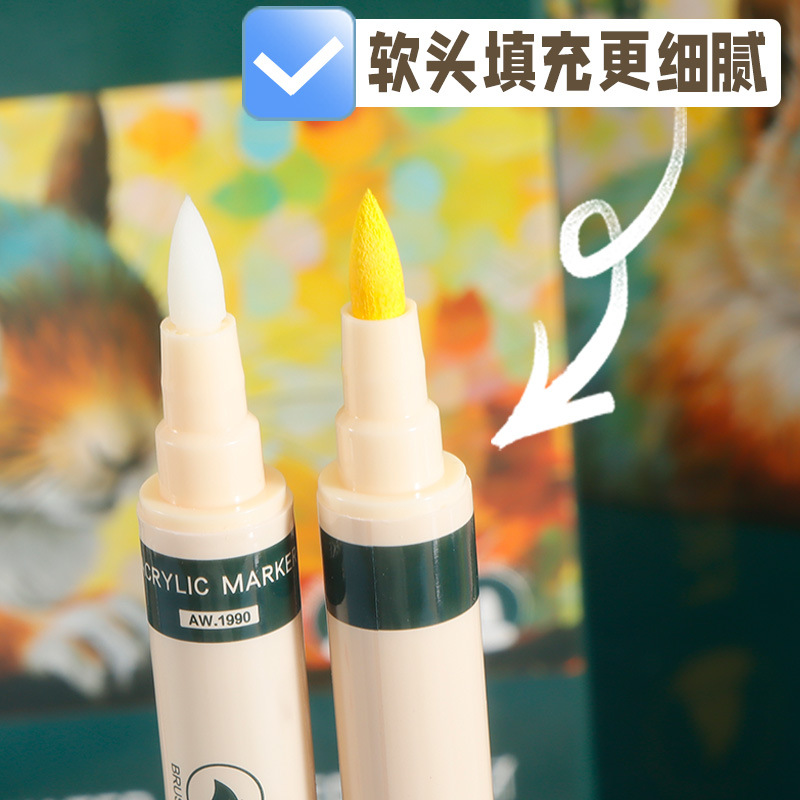 Bolígrafo de acrílico blando mayorista impermeable a secar rápido para niños bolígrafo de graffiti de color para estudiantes de escuela primaria se puede lavar con agua bolígrafo de doble cabeza