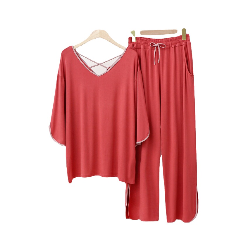 Special Offer V Neck Encrypted Modal Pajamas, Home Clothes, Women's Bell Sleeves, Bell Bottoms, Beautiful Back, Long Sleeves, Casual Pajamas Sets