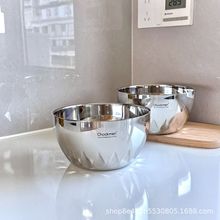 chockmen卓德铭18/10不锈钢面碗莲花双层隔热大碗成人吃饭碗