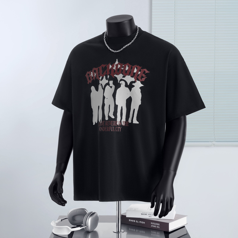 メンズヘビーウェイト新疆綿アメリカンストリートレトロ個性半袖Tシャツ夏ルーズで多用途な女性用トップス|undefined