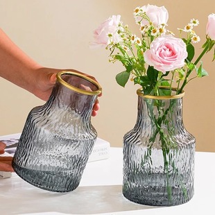 Simple hammer pattern glass vase decoration light luxury high sense transparent water raised flowers living room vase ornaments wholesale