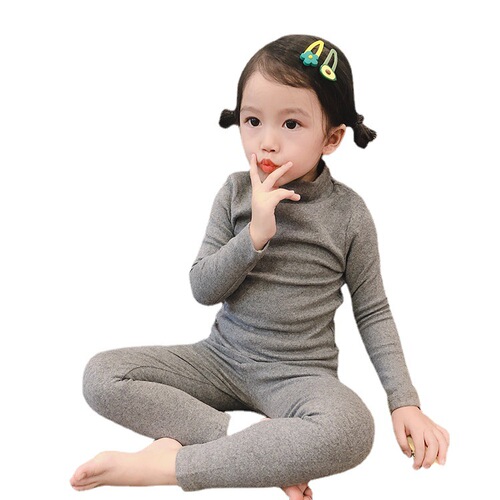 Category A boys' mid-collar pajamas set autumn and winter children's long-sleeved thick solid color children's and girls' brushed home furnishings