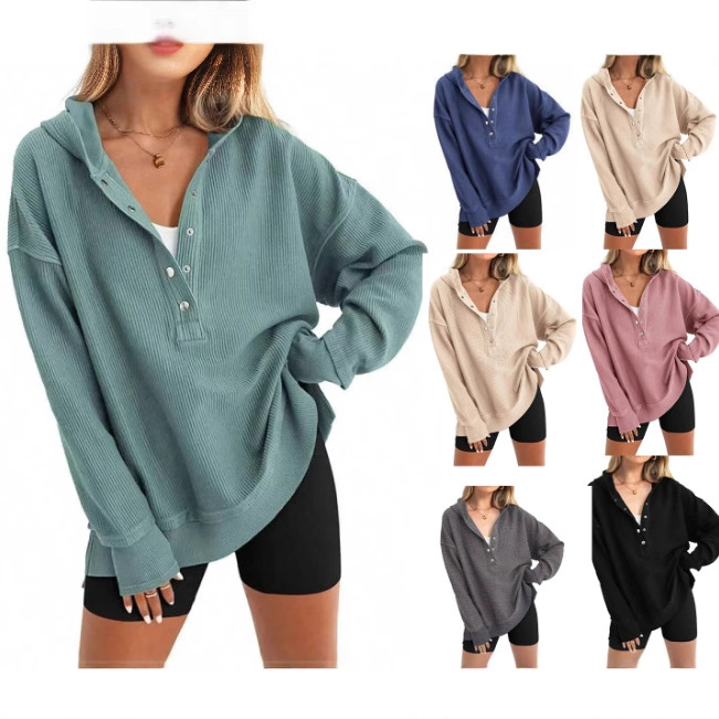 2025 Cross-Border New Aliexpress Independent Station European and American Style Hoodie Autumn and Winter Pure Color Loose Raglan Sleeve Sweatshirt