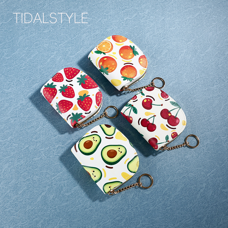 Fábrica directa linda bolsa de tarjetas de fresas estudiantes impresión ligera con bolsa de tarjetas de llave bolsa de tarjetas de cremallera bolsa de tarjetas de tarjetas de damas