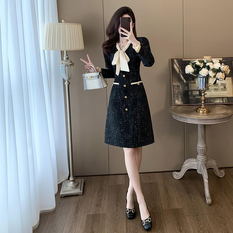 秋季名媛御姐轻熟裙子女小众设计气质富家小香风连衣裙感|undefined