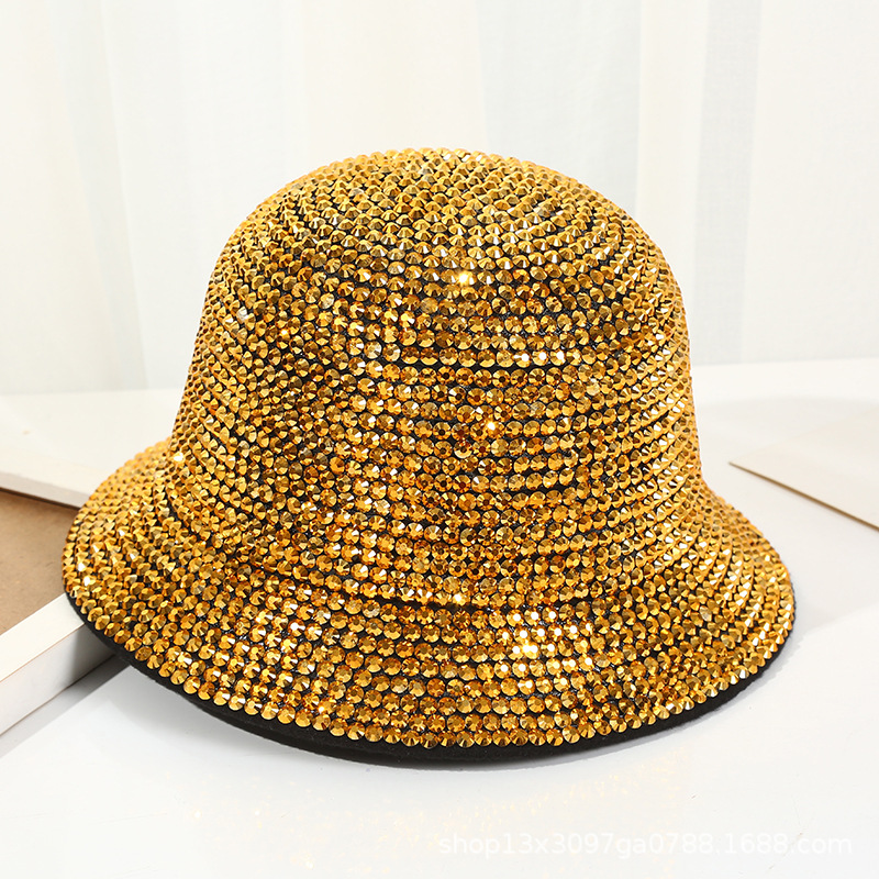 Sombreros de sol de verano transfronterizos europeos y americanos, sombreros de pescador vintage con diamantes de imitación, sombreros de baile callejero para mujer, estilo ins al por mayor.