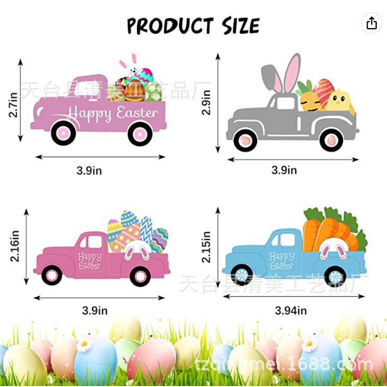 32 piezas de Pascua recorte virutas de madera vacaciones sin color camión de madera recorte puerta percha huevo conejo camión