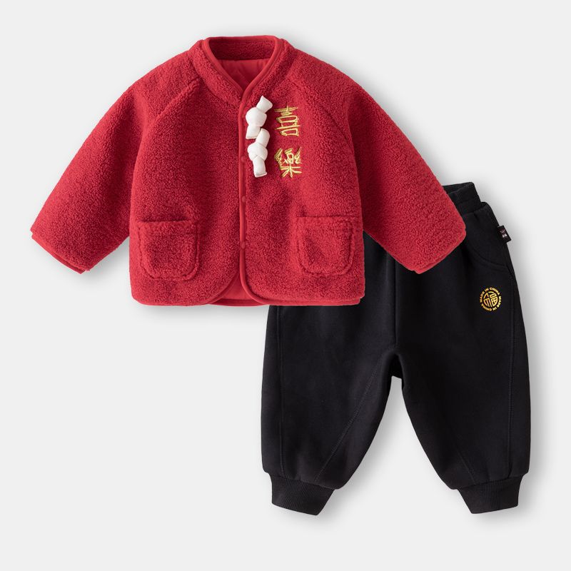 嘟嘟家宝宝蛇年拜年服套装婴儿过年服红色冬装男童唐装女新年衣服