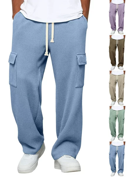2025 Men's Waffle Casual Pants | Loose Fit, Elastic Waistband, Suitable for Daily Wear