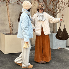 韩系休闲棉服两面穿羊羔绒外套女短款冬季新款小众宽松圆领加厚