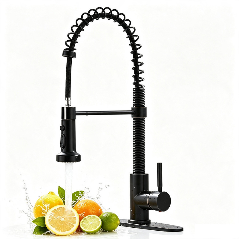 Kitchen Sink Faucet black kitchen faucet with pull-out spray head single-hole spring-loaded faucet
