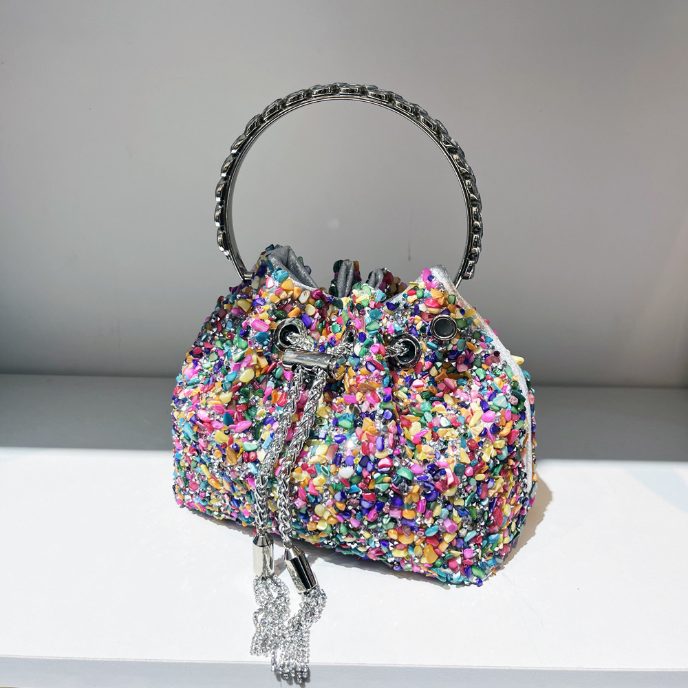 487g Weight String Closure Type Top Handle Strap Type Bucket Bag Bags Type Holiday, Shopping Occasion Polyester Material Solid Color Pattern All Seasons Season Women's Gender Streetwear Style Bucket Shape Medium Size Women's Medium Polyester Solid Color Streetwear Bucket String Bucket Bag 7