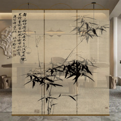 新中国式水墨竹画両面透景屏風糸ロールカーテン仕切りカーテンカーテン玄関透光カーテン