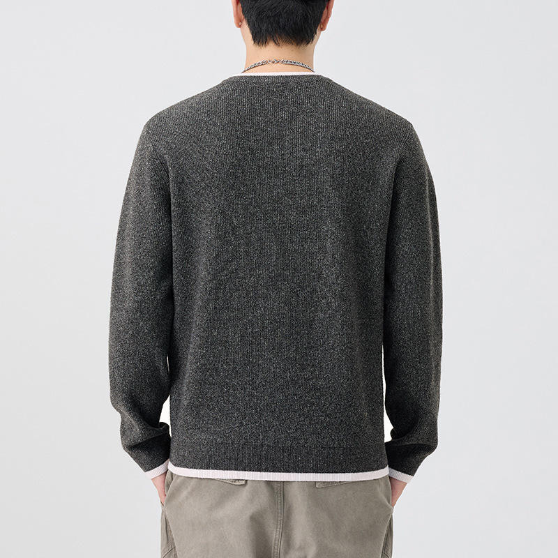 2025 invierno nuevo pesado americano suéter retro marca de moda masculina suelta simple jersey gris oscuro stock
