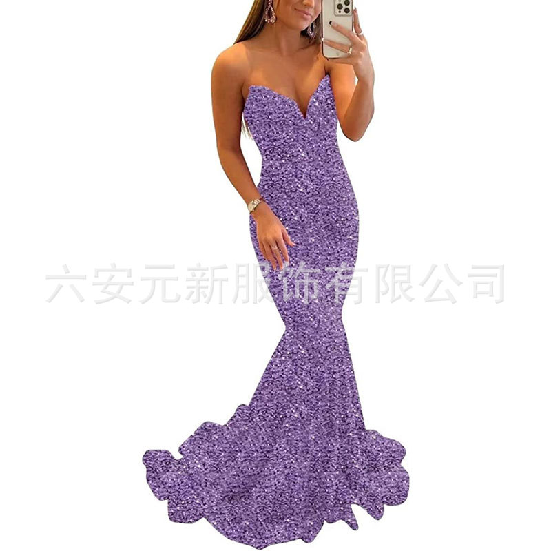 Europeo y americano Comercio exterior Amazon nuevo lentejuelas fishtail sexy V-cuello adelgazamiento largo banquete bola fiesta vestido de noche image 13