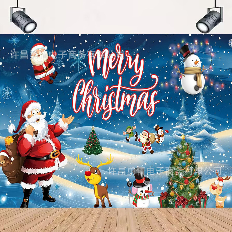 Cross-border New Blue Snowman Santa Claus Winter Snow Photography Background Cloth Christmas Party Decoration Supplies Cross-border New Blue Snowman Santa Claus Winter Snow Photography Background Cloth Christmas Party Decoration Supplies