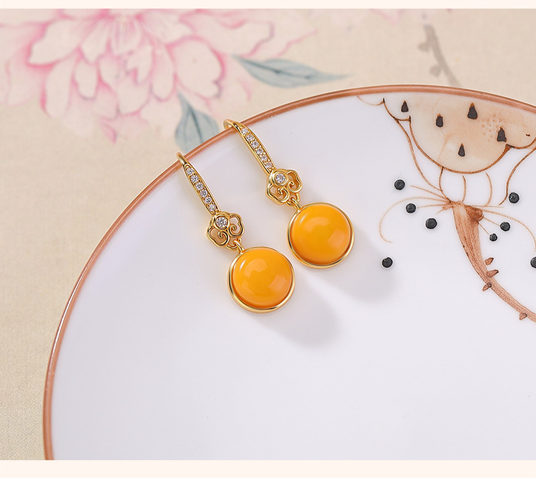 Bông tai bạc S925 mạ vàng mật ong hình Như ý phong cách cổ điển — Phong cách 1 chi tiết 8