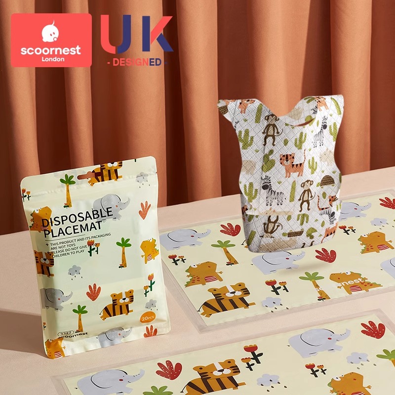 [세트 아웃] 40 조각-닉 동물 공원 플레이스매트 + 실리안 정글 일회용 턱받이