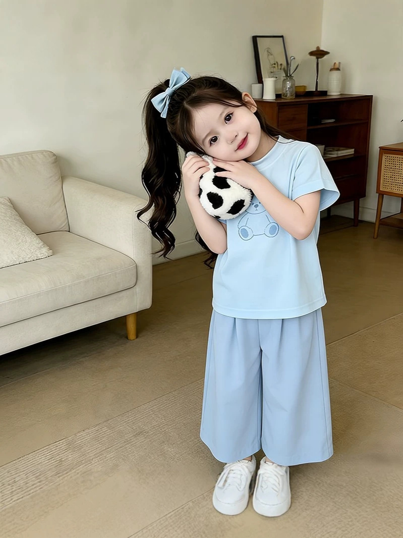 Summer thin sleeves for leisure, set, children's trousers, T-shirt, summer clothing, with short sleeve 3