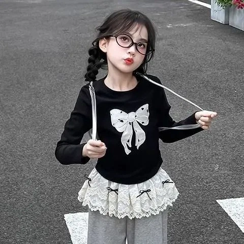 Spring trousers, children's curtain with bow, T-shirt, western style